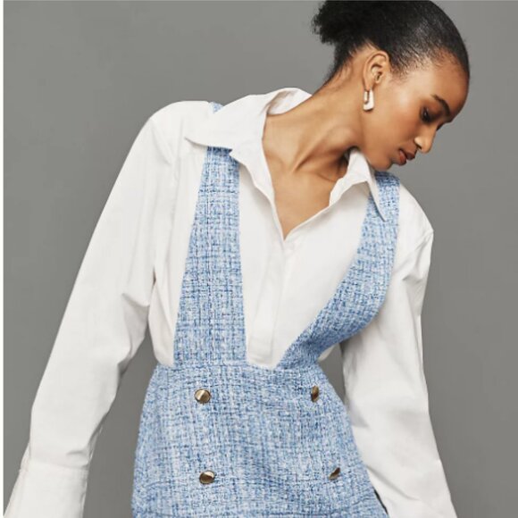 NWT Anthropologie Maeve Tweed Pinafore Skirt, Light Blue, Size 8 - Picture 5 of 9